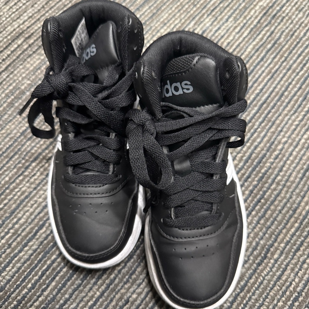 Adidas high top sneakers black white stripes
